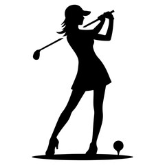 minimal golf girl silhouette vector, icon, clipart, black color silhouette