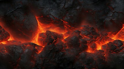 Lava texture background red flames and black rocks AI Generated