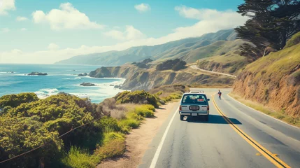 Foto op Canvas A family road trip with a scenic drive along the coastline stopping at picturesque locations. © Lucas