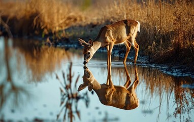 deer cautiously approaching a watering hole