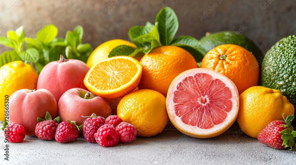 Poster a collection of various fruits and vegetables arranged side by side in an organized manner.