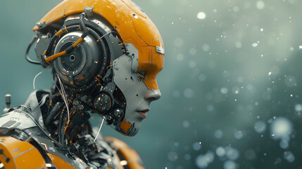 A high-tech robot, with humanoid appearance and artificial intelligence,