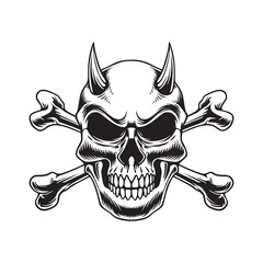 Skull in vintage style with horns. Vector illustration
