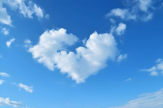 Photograph of a clear sky and heart-shaped clouds, scenery, illustrations, beautiful, Generative AI