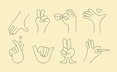 Fototapeta premium Korean finger heart sign set. Finger with mini heart and respect symbol. I like you, self. Finger Heart gesture.