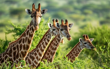 Obraz premium Close up shot of a giraffe family