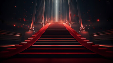 Red carpet staircase background, VIP entrance, night awards ceremony