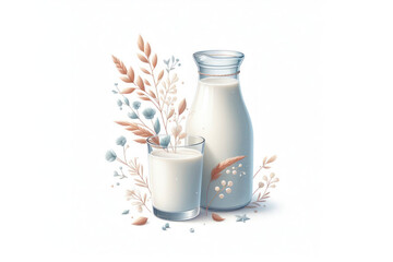 Fototapeta na wymiar Glass of a milk isolated on a white background. ai generative