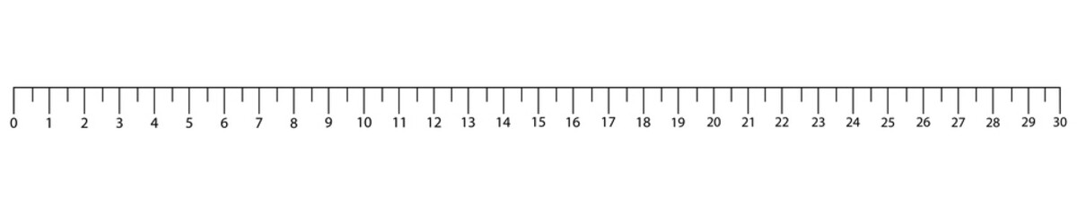 Horizontal measuring ruler with a mark of 30 centimeters. Measuring tool. Metric indicator for centimeters and inches. Vector. - obrazy, fototapety, plakaty