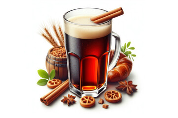 glass of kvass isolated on solid white background. ai generative