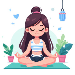 a doll girl is meditating in the lotus position