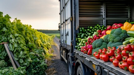 Shot of a refrigerated farm truck transporting fresh produce to market - obrazy, fototapety, plakaty
