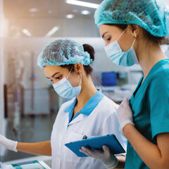 Essential workers. Medical workers. Soft focus image shot.