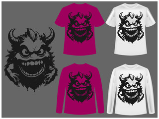 Monster typography illustration t-shirt design vector concept.T-shirt Celtic wolf.Vector ramen monster illustration t-shirt and apparel printing design.Halloween skull t shirt design concept
