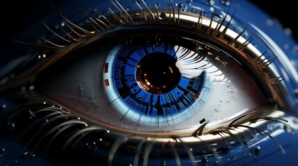 Fototapeta na wymiar Illustration of a Technological Eye Close-Up: Futuristic Vision Concept