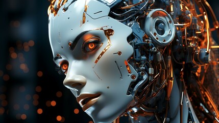 Illustration of Futuristic Head of Robot: Creative Technology Concept