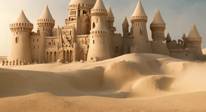 majestic and huge sand castle on the beach
