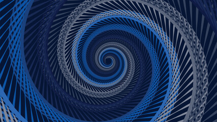 Abstract spiral dotted vortex urgency creative dark blue background. © Md