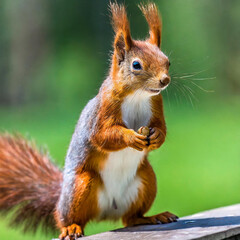 Red squirrel standing in the city park