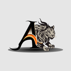 tiger head vector with letter A illustration mascot logo vector