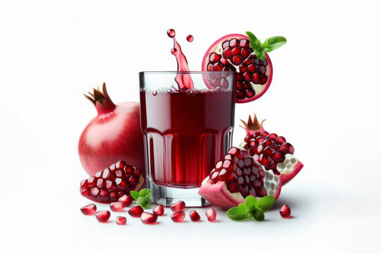pomegranate juice isolated on solid white background. ai generative