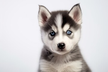 husky puppy with blue eyes on a white background. a dog, a pet.
