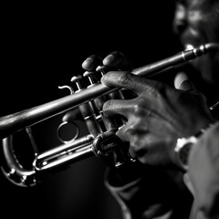 The graceful hands of a musician masterfully playing the trumpet