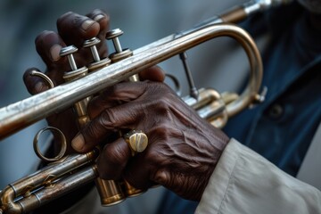 Jazz Revival Aged Hands of a Trumpet Player