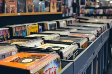Colorful Vinyl Record Shop Interior Jazz Revival