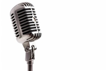 Classic silver microphone isolated on a white background.