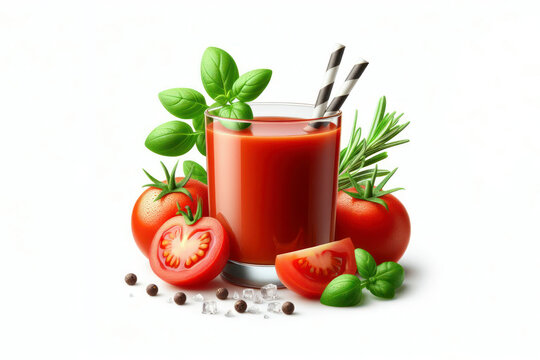 Tomato juice isolated on solid white background. ai generative