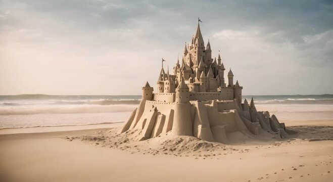 majestic and huge sand castle on the beach