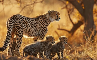 Naklejka premium cheetah mom and cub