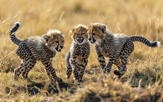Cheetah cubs enjoying a lively play session with each other