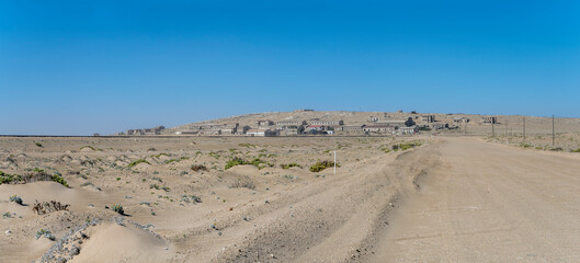 sand road to mining ghost town in Sperrgebiet desert, Kolmanskop,  Namibia