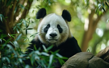 Fototapeta premium Panda captivating black eyes reflecting both curiosity and calmness