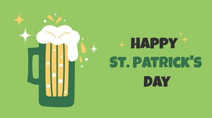 Banner for St. Patrick's Day. Large beer mug, traditional symbol of Irish St. Patrick's Day