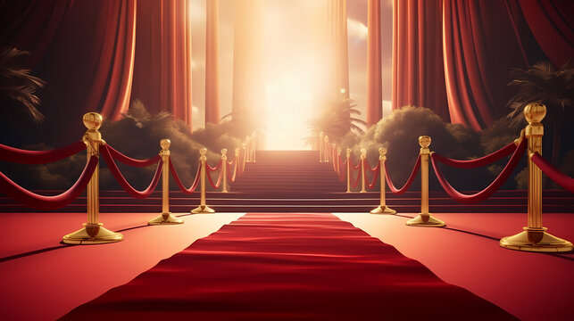 Red carpet staircase with smoke and spotlights, holiday awards ceremony event