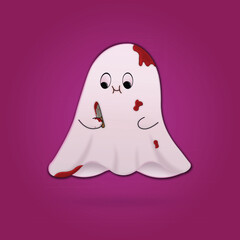 Cute ghost holding knife cartoon illustration
