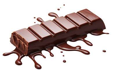 Delicious chocolate bar piece falling into chocolate splash, cut out