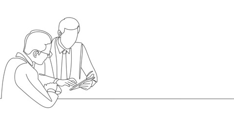 Office people discuss ideas. line art style drawing. Vector illustration