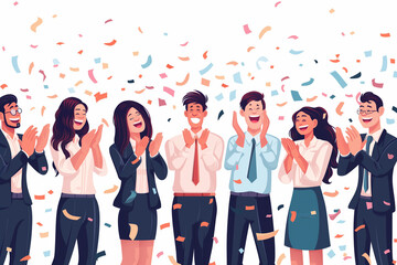 Happy people applauding and celebrating success vector illustration isolated on copy space white background, Focus on the joy and appreciation in their expressions, Successful business team clapping