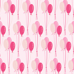Seamless pattern with balloons. Hand drawn flat vector illustration on pink background. Great for celebration, party and birthday themes.