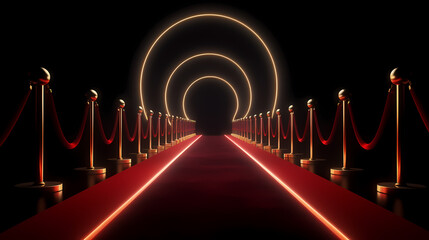 Red carpet staircase with smoke and spotlights, holiday awards ceremony event