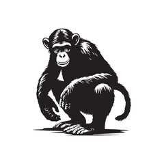 Silhouetted Swing: Energetic Chimpanzee Silhouettes Swinging Through the Treetops - Chimpanzee Silhouette - Chimpanzee Illustration - Chimpanzee Vector
