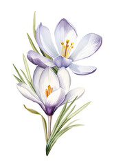 Watercolor crocus, spring. Illustration clipart isolated on white background.