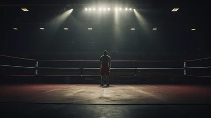 Zelfklevend Fotobehang Lonely Boxer In The Boxing Ring © Zephyr-Imagix 