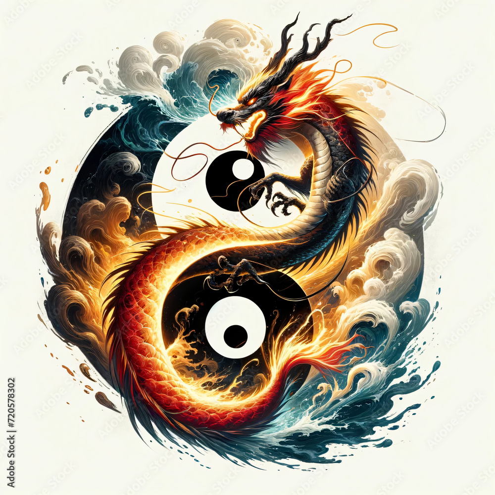 Sticker dragon element yin yang logo tattoo