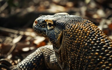 Obraz premium shot of Komodo dragon scaly back textured skin