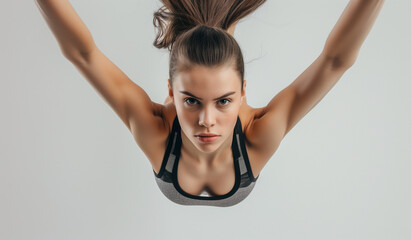 Young athletic woman in active lifestyle. Fitness-focused image capturing strength, energy, and determination.